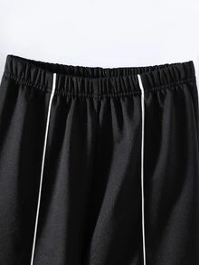 SHEIN 青少年女孩休閒時尚針織純色前胸圖案印花雙口袋長袖連帽拉鍊外套，秋季服飾，萬聖節，校園 - 黑色 - 查看 4