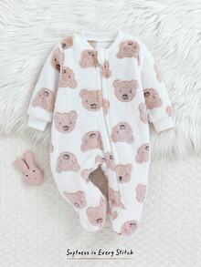 Cozy Pixies Newborn Baby Girl Decorative Bow Round Neck Long Sleeve Footed Romper - Multicolor - View 6