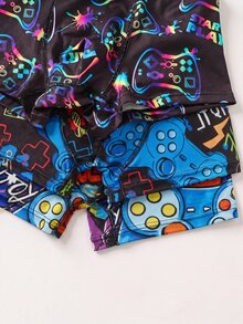 SHEIN 3件組青少年男孩簡約舒適遊戲控制器圖案可愛字母鬆緊腰內褲 - 彩色 - 查看 6