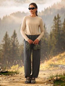 Exploreva Women's Apricot Back Tie Long Sleeve Outdoor T-Shirt - Apricot - View 3