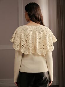 Anewsta Women's Fall/Winter Elegant French White Button Up Long Sleeve Shawl Cardigan For Church Ceremony - Apricot - View 3