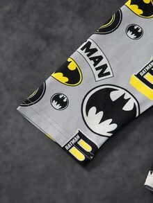 BATMAN X SHEIN 青少年男孩蝙蝠印花上衣與長褲居家休閒服 - 灰色 - 查看 4