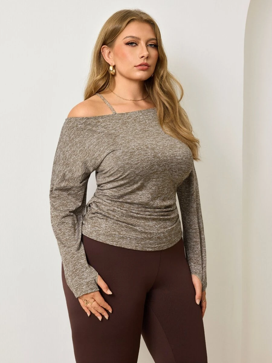 Easithlete Easithlete Plus Size Women Solid Color Pleated Casual Versatile Daily Travel Sports T-Shirt - Multicolor - View 1