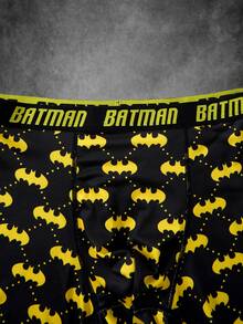 BATMAN X SHEIN Men's Extended Bat Print Boxer Briefs, Anti-Chafing Long Leg Sports Boxer Shorts - Black - View 3