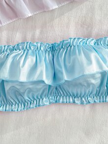 FairyFlirt 2件組淺藍色荷葉邊露肩緞面可愛甜美Coquette風娃娃裙式Lolita女款內衣套裝 - 淺藍色 - 查看 5
