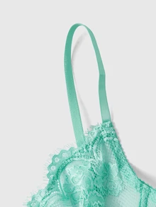 ROMWE Plus Size Dark Gothic Eyelash Floral Lace Underwire Triangle Cup Bra - Mint Green - View 4