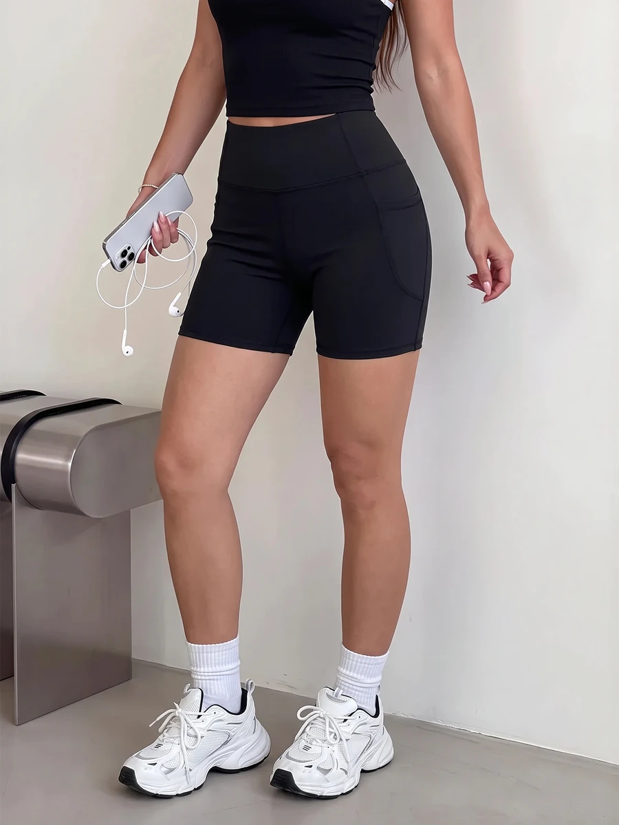 SHEIN Dewbera Women's Slim Fit Casual Vacation Sports Outdoor Solid Color Shorts - Black - View 1