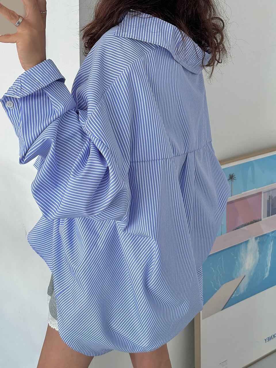 Women's Striped Drop Shoulder Long Sleeve Single-Breasted Casual Loose Fit Shirt Fall