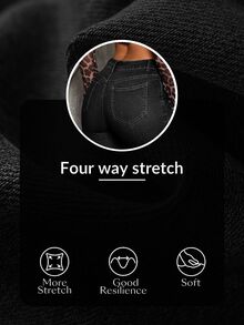 SHEIN Tall 中腰牛仔緊身喇叭牛仔褲 - 黑色 - 查看 7