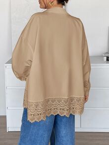SHEIN Essnce Plus Size Women Solid Color Casual Versatile Everyday Outing Shirt - Khaki - View 2