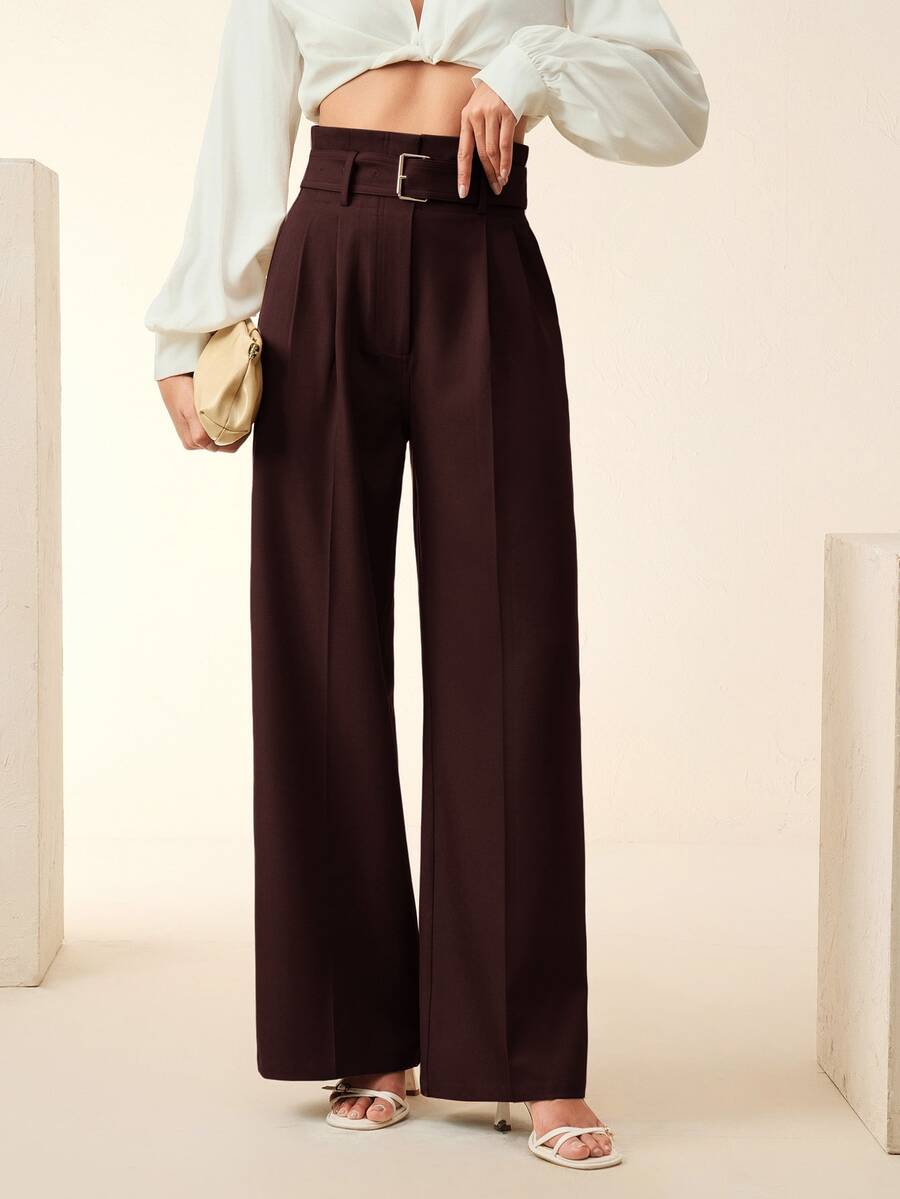 Anewsta Women's Solid Color Casual Versatile Wide Leg Pants For Daily Wear - Burgundy - View 1