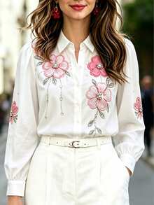 Balvessa Women's Elegant Printed Long Sleeve Blouse For Autumn - Multicolor - View 3