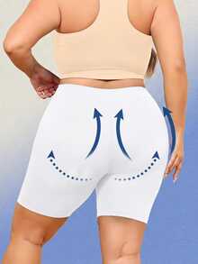 SHEIN 大尺碼女款純色高腰休閒百搭日常穿著塑形短褲 - 白色 - 查看 2