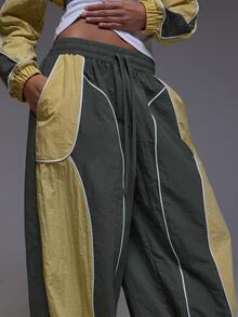 MUSERA Contrast Colour Oversized Trouser Pants Winter Autumn Everyday Casual Going Out Cool Weekdaze - Grey - View 5
