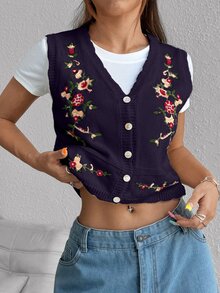 Rivivi Sweet Casual Versatile Embroidered Vest - Multicolor - View 6