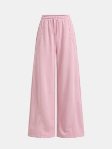SHEIN Teen Girls Light Gray Loose Drawstring Wide Leg Sweatpants, Fall Clothes Back To School - Pink - View 5