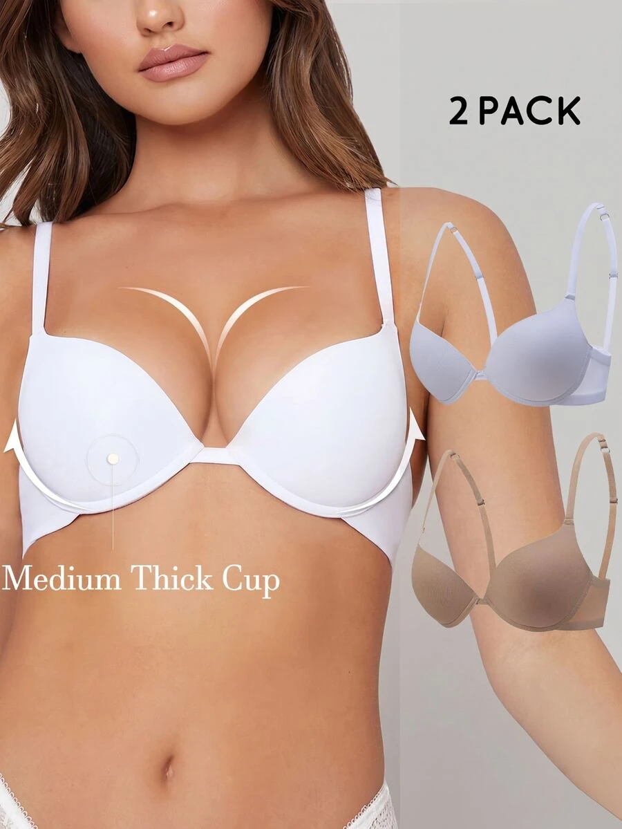 SHAPORA 2pcs Women's Solid Color Underwire Bras - Multicolor - View 1