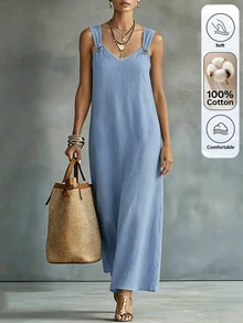 Linhara CURVE Gaun Eyelet Fashion Ukuran Plus untuk Liburan Pantai - Biru - View 5