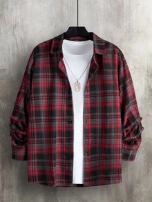 Manfinity Homme Men's Casual Plaid Long Sleeve Shirt, Autumn - Multicolor - View 3