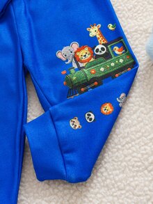 SHEIN Baby Boy Snug Fit Animal Stripe Long Sleeve & Long Pants 2 Pieces Set Loungewear Pajamas - Multicolor - View 4