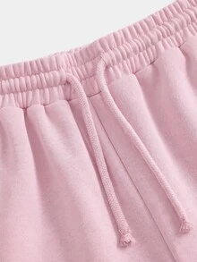 SHEIN Teen Girls Light Gray Loose Drawstring Wide Leg Sweatpants, Fall Clothes Back To School - Pink - View 6