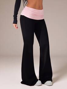 SHEIN Tall Contrast Color Folded Waist Flare Pants - Multicolor - View 3