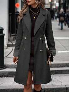 Struktiv Autumn/Winter Fashion Versatile Double-Breasted Overcoat - Grey - View 6