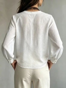 SHEIN Women's French Style Versatile Single-Breasted Long Sleeve Shirt - White - View 2