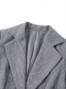 SHEIN Clasi 女款翻領長袖單扣夾克與長褲優雅通勤兩件套 - 灰色 - 查看 10