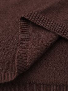 Elaquor Plus Size Women Solid Color V-Neck Drop Shoulder Long Sleeve Loose Pullover Sweater - Brown - View 8