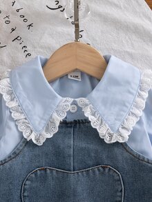 SHEIN 女嬰 0-3歲 夏季&秋季 休閒可愛風 2件組 外出套裝 長袖蕾絲設計 - 淺藍色 - 查看 4