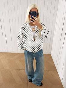 SHEIN EZwear 女款休閒拉鍊輕量夾克，波點夾克，秋冬服飾 - 彩色 - 查看 3