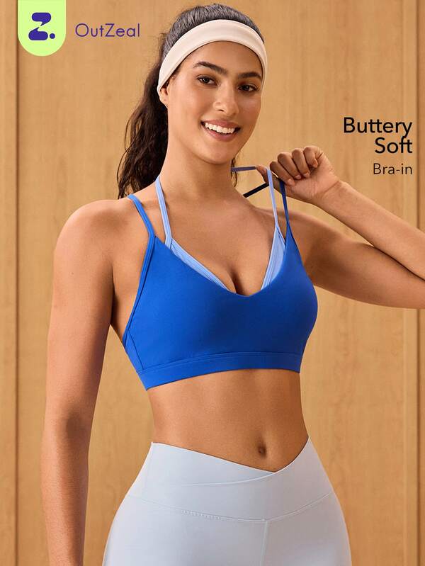 OutZeal Gym Top Women Sports Bra Yoga Gym Casual Bra-In With Removable Pads Crossover Straps Active Top Summer Spring