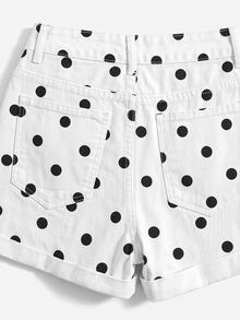 SHEIN EZwear 女款波點口袋鈕扣休閒日常牛仔短褲 - 彩色 - 查看 3