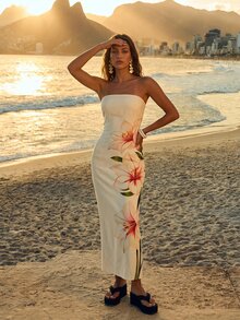 CAJUNI Tropical Vacation Flowers Jersey Midi Dress - Multicolor - View 1