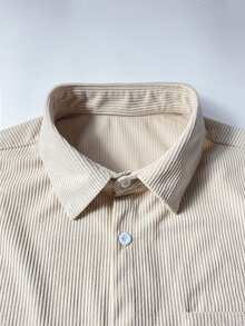 Manfinity Homme 男士單排扣休閒百搭長袖襯衫，適合日常穿著，男孩秋冬新款 Polo 衫 - 杏色 - 查看 4