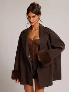 SHEIN BAE 女款秋冬時尚大衣 - 咖啡棕 - 查看 4