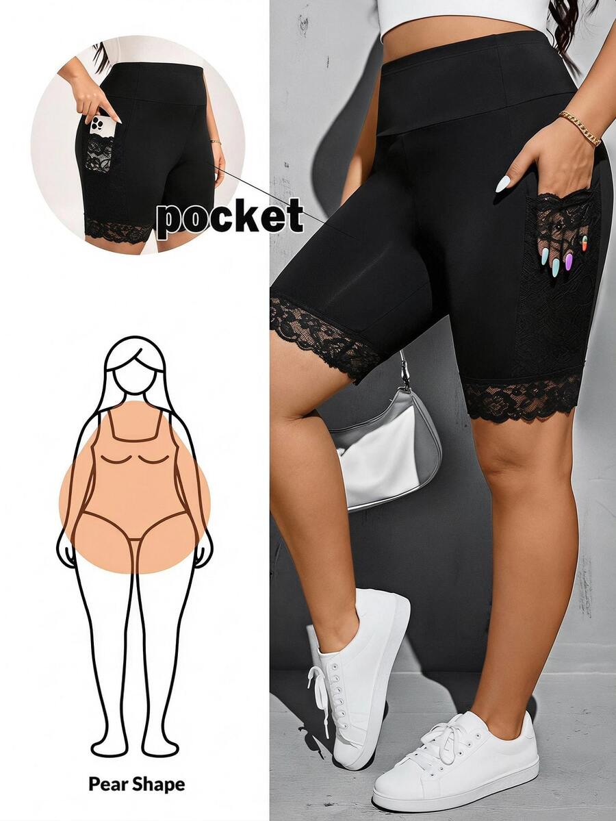 Shapeblank Bóxer interior de talla grande con encaje, patchwork y bolsillo - Negro - Ver 1