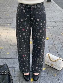 DAZY Women's All-Over Print Casual Versatile Daily Wear Denim Jeans Fall - Black - View 4