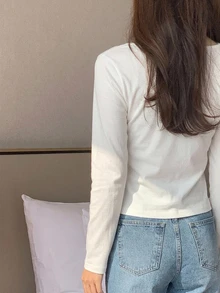 DAZY 女款圓領純色基本款白色短袖T恤 春夏 - 白色 - 查看 4