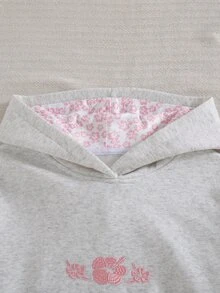 青少年女孩休閒時尚可愛粉色花卉刺繡套頭運動衫 - 灰色 - 查看 5