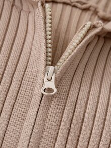 Tween Girl Solid Color Long Sleeve Zip-Up Casual Hooded Cardigan - Khaki - View 4