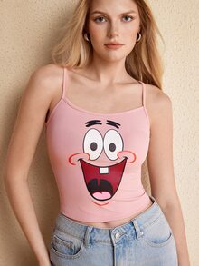 SpongeBob SquarePants | SHEIN Women's Summer Casual Cartoon Print Camisole - Multicolor - View 6