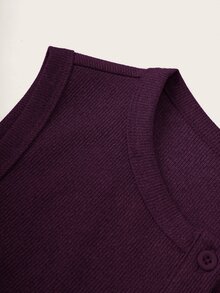 SHEIN BASICS 休閒純色針織修身大尺碼背心 - 紫色 - 查看 3