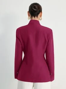 Aveloria Modichic 歐美新款時尚百搭優雅簡約通勤女款西裝外套，金屬扣飾、純色、高級感無領設計 - 中紫紅色 - 查看 6