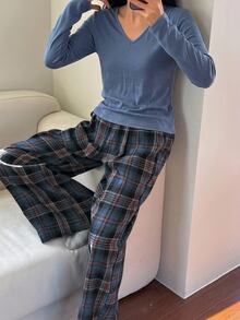 DAZY 春季寬鬆休閒舒適女款居家服套裝 2 件組 - 藍色 - 查看 6