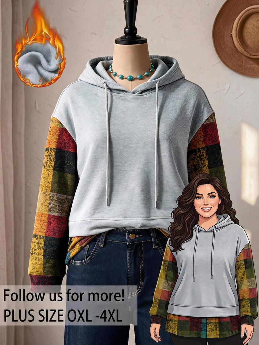 Rusticease Sweatshirt Kasual 2 in 1 Ukuran Besar dengan Hoodie Tali Serut, Lengan Panjang dan Blok Warna untuk Musim Gugur & Dingin 2026 - MultiWarna - View 1