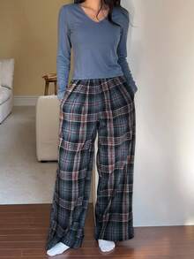 DAZY 春季寬鬆休閒舒適女款居家服套裝 2 件組 - 藍色 - 查看 4