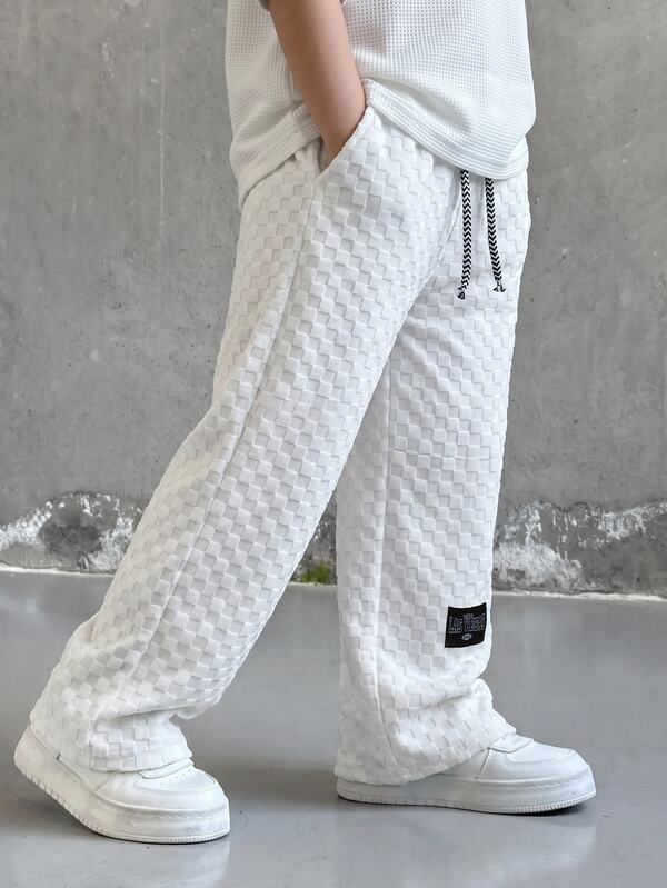 SHEIN 1pc Young Boys Casual Sports Cute Daily Comfortable Street Style Versatile Checkerboard Black & White Checkerboard Straight Leg Pants Suitable For Outings, School, Daily Gatherings, Spring, Summer, Autumn, Winter, Back To School Outfits, Fall Outfits