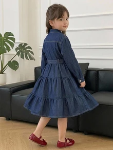 Dazy Kids 大童女孩秋季牛仔吊帶裙 - 深色水洗藍 - 查看 2